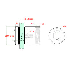 Svorka bodová, sklo 12 - 20 mm, ø 50 mm, M10, AISI 304 Svorka bodová, sklo 12 - 20 mm, ø 50 mm, M10, AISI 304